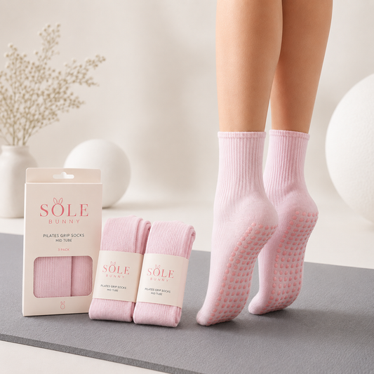 Mid Tube Pilates Grip Socks — 3 Pack