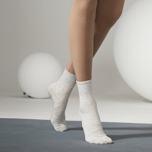 Mid Tube Pilates Grip Socks — White